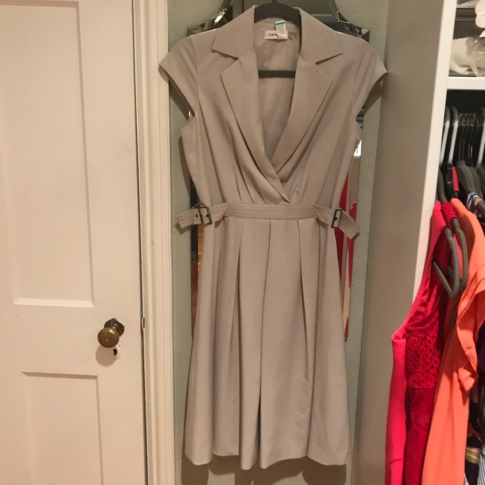 Calvin Klein Khaki Colored Collared Dress, Size 2